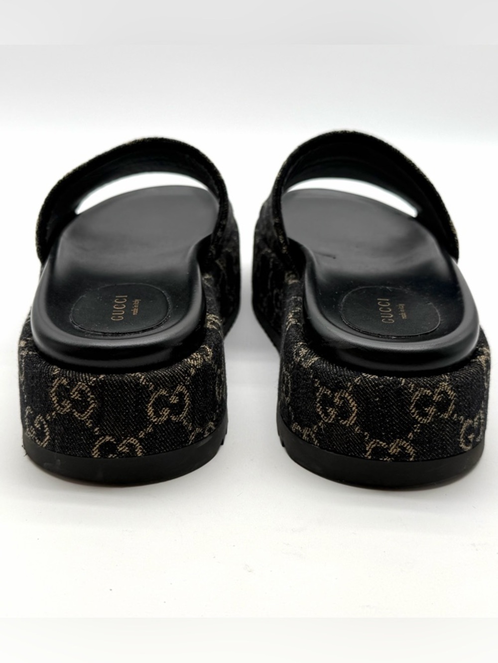 Gucci Angelina GG Monogram Platform in Black Denim Slide Sandals EU 39.5 US 9.5 - Picture 9 of 12